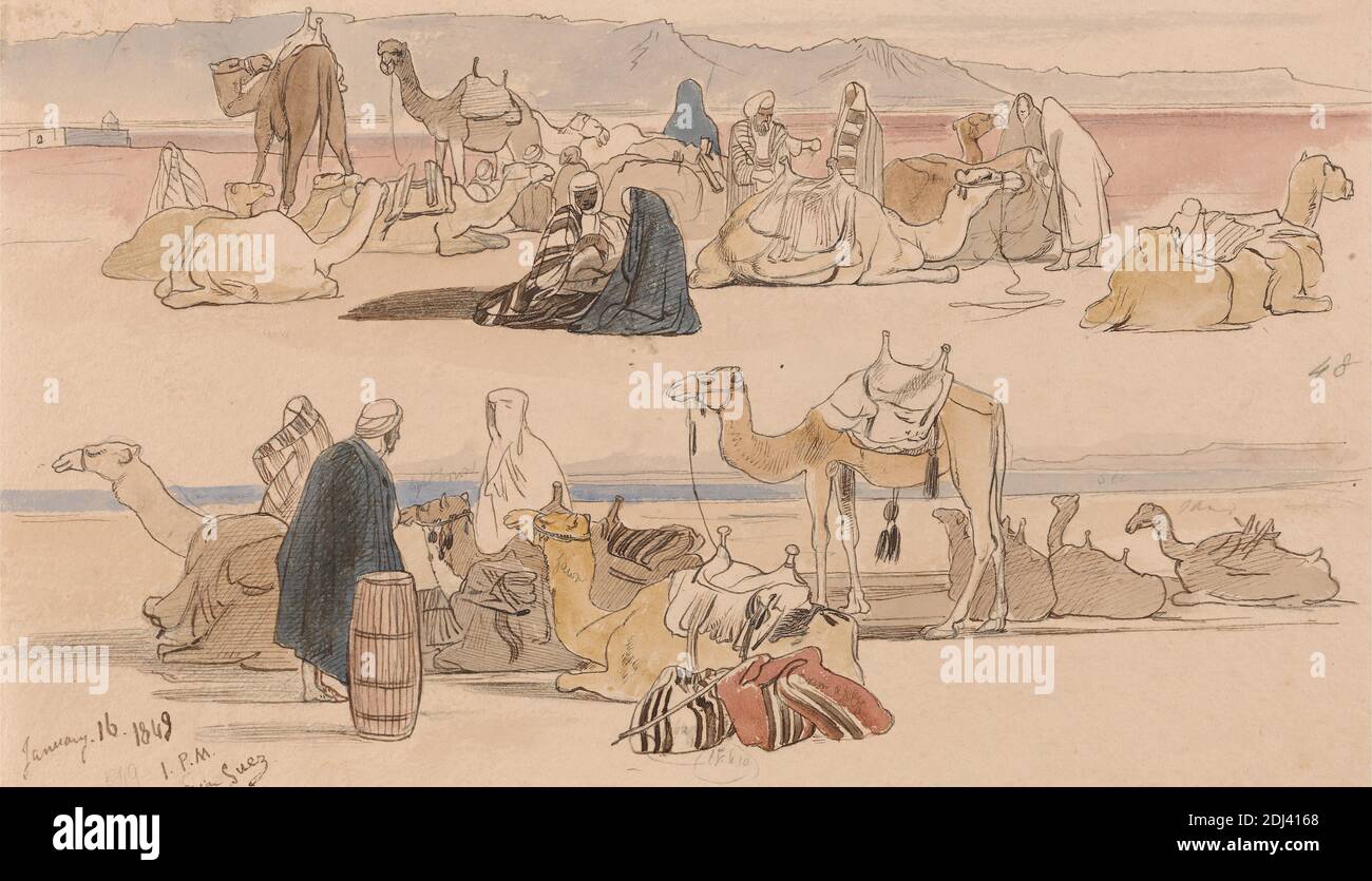 Near Suez 1 Pm 16 January 1849 48 Edward Lear 1812 18 British 1849 Watercolor With Pen In Brown Ink Over Graphite On Moderately Thick Rough Beige Wove Paper Sheet 5 3 16 X Near Suez 1 Pm 16 January 1849 48 Edward Lear 1812 18 British 1849 Watercolor With Pen In Brown Ink Over Graphite On Moderately Thick Rough Beige Wove Paper Sheet 5 3 16 X