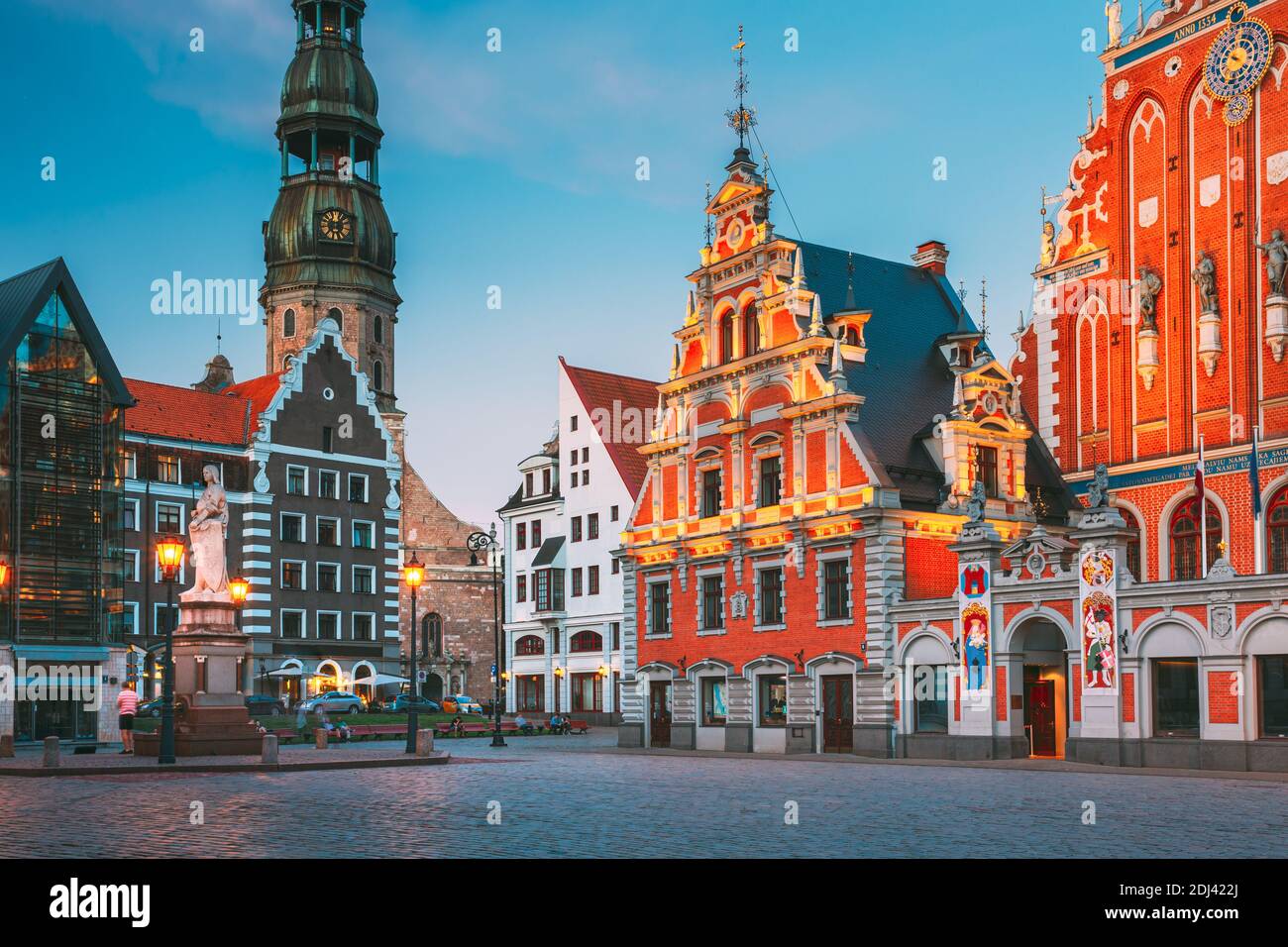 Scenic Riga Riga, Latvia. Scenic Town Hall Square With St. Peter's Church, Schwabe ...