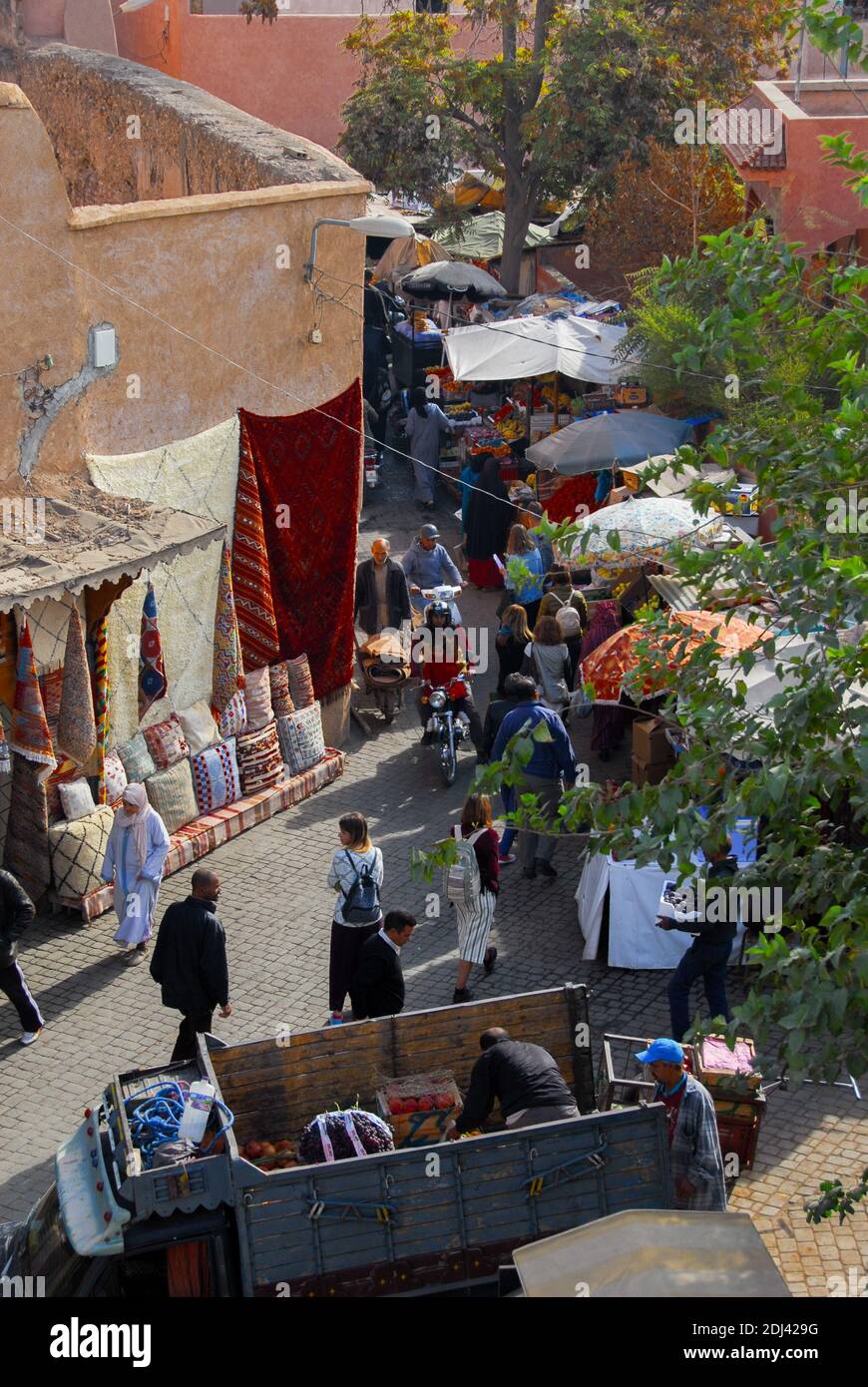 Rooftop view of Souk near Jemaa el Fna Market Square, Marrakesh, Morocco Stock Photo