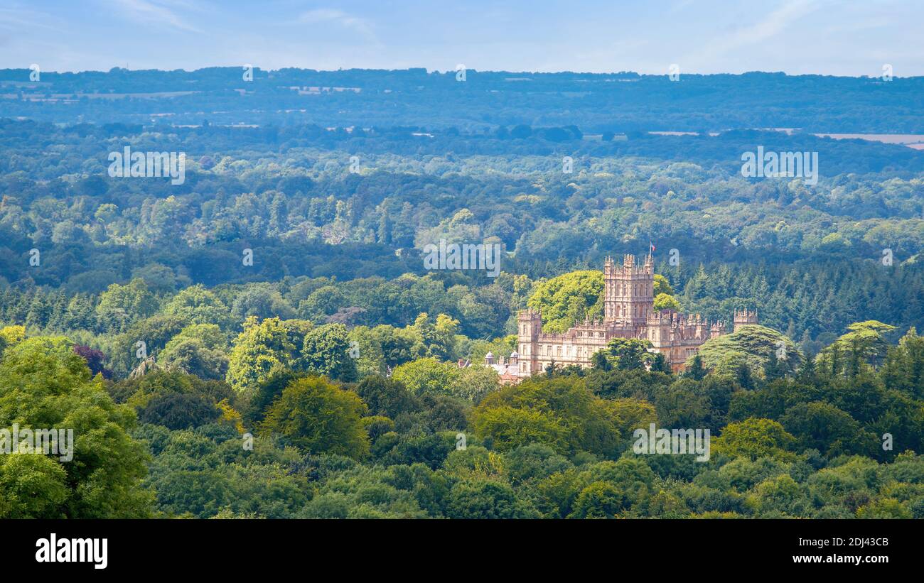 An elevated view of Highclere Castle taken from Beacon Hill in