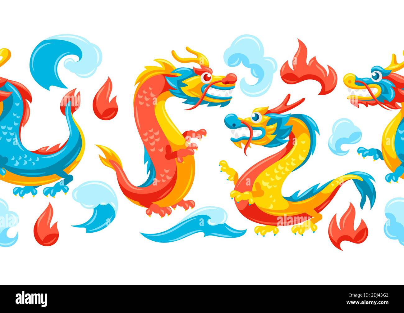 Seamless pattern with Chinese dragons. Stock Vector