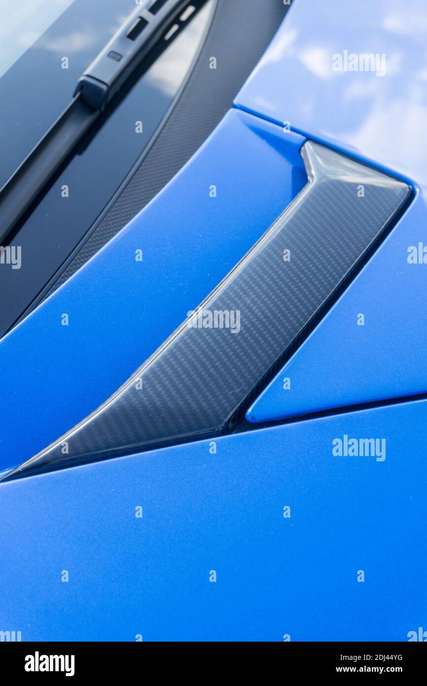 Close up detail of the carbon fibre air intake vent duct on the