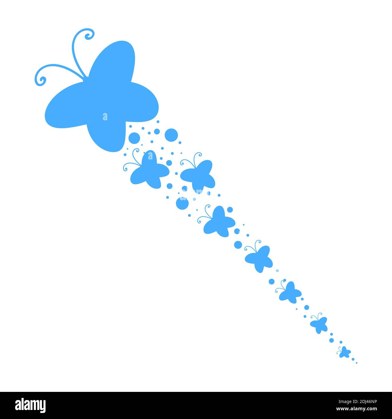 Silhouette of a large butterfly and small butterflies flying after it. Stock Vector