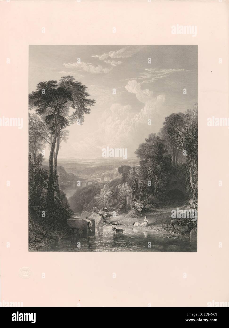 Crossing the Brook, William Richardson, active 1842–1877, British, after Joseph Mallord William Turner, 1775–1851, British, 1859-1879, Steel engraving Stock Photo