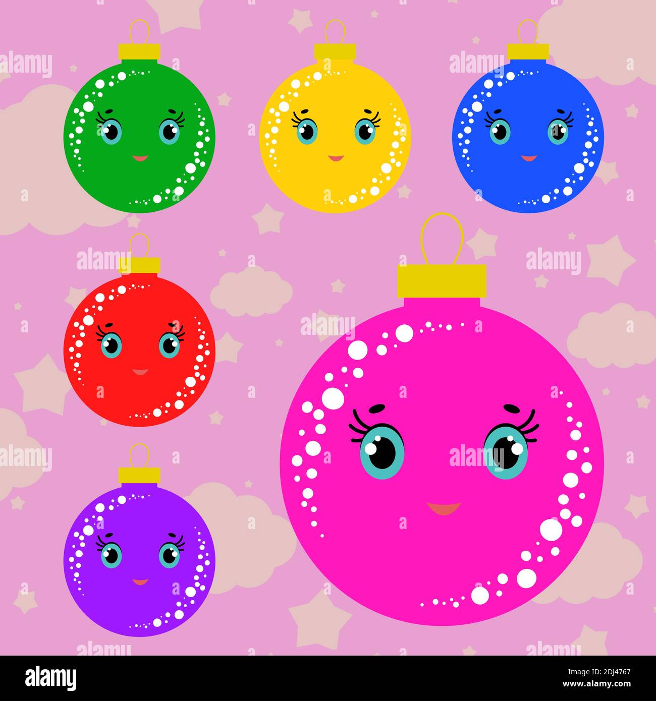 Set of flat colored isolated Christmas tree balls. Lovely cartoon for