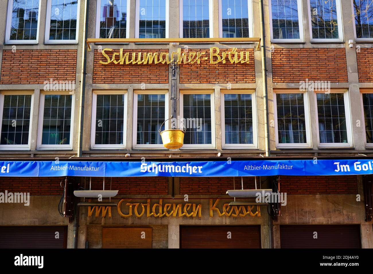 Exterior of the legendary brewery 'Schumacher Bräu' in Old Town Düsseldorf. This place is family-owned and has a tradition of 110 years. Stock Photo