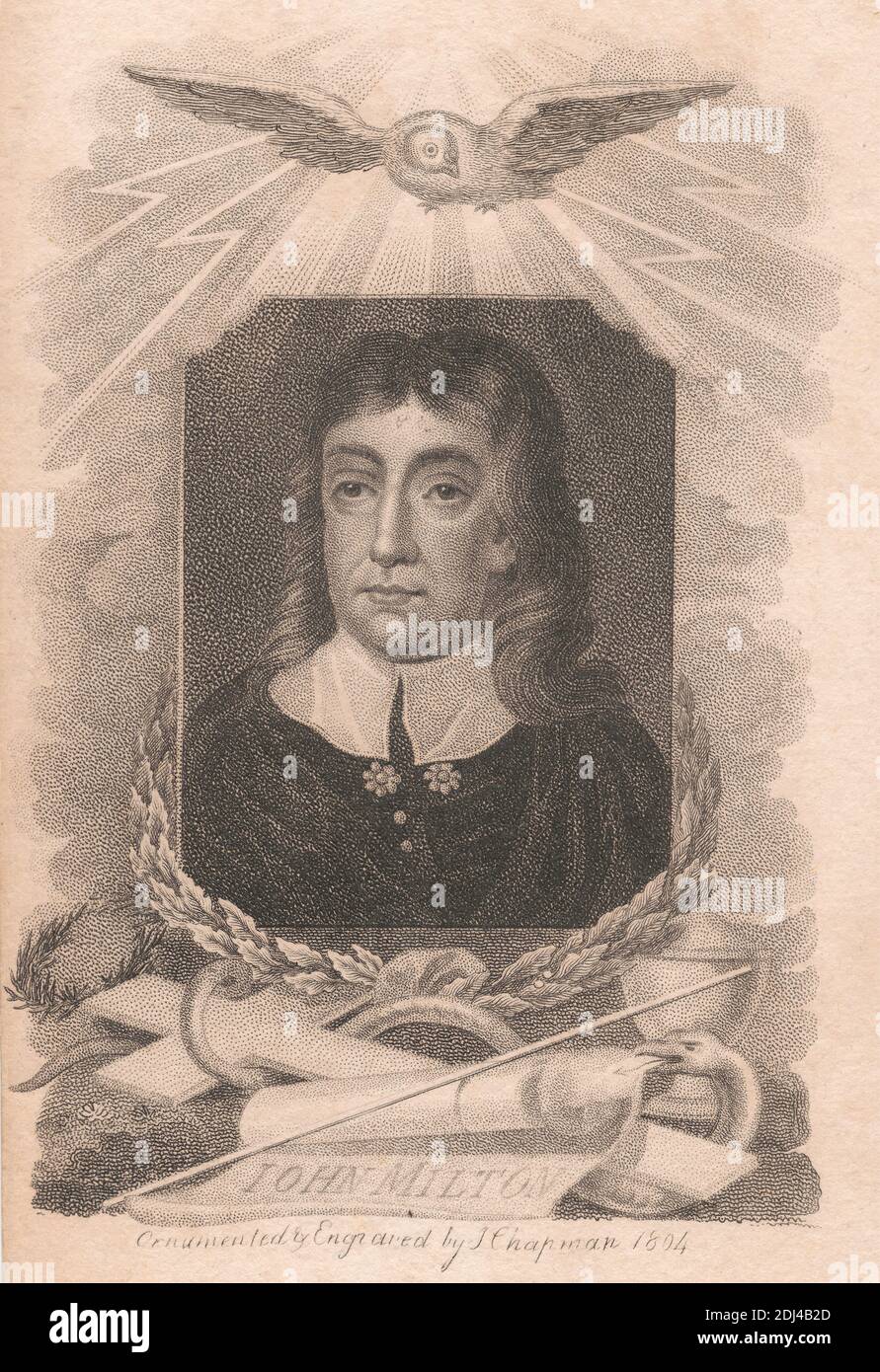 John Milton, unknown artist, ( J. Chapman ), 1804, Stipple, Sheet: 3 5/8 x 6 3/16in. (9.2 x 15.7cm Stock Photo
