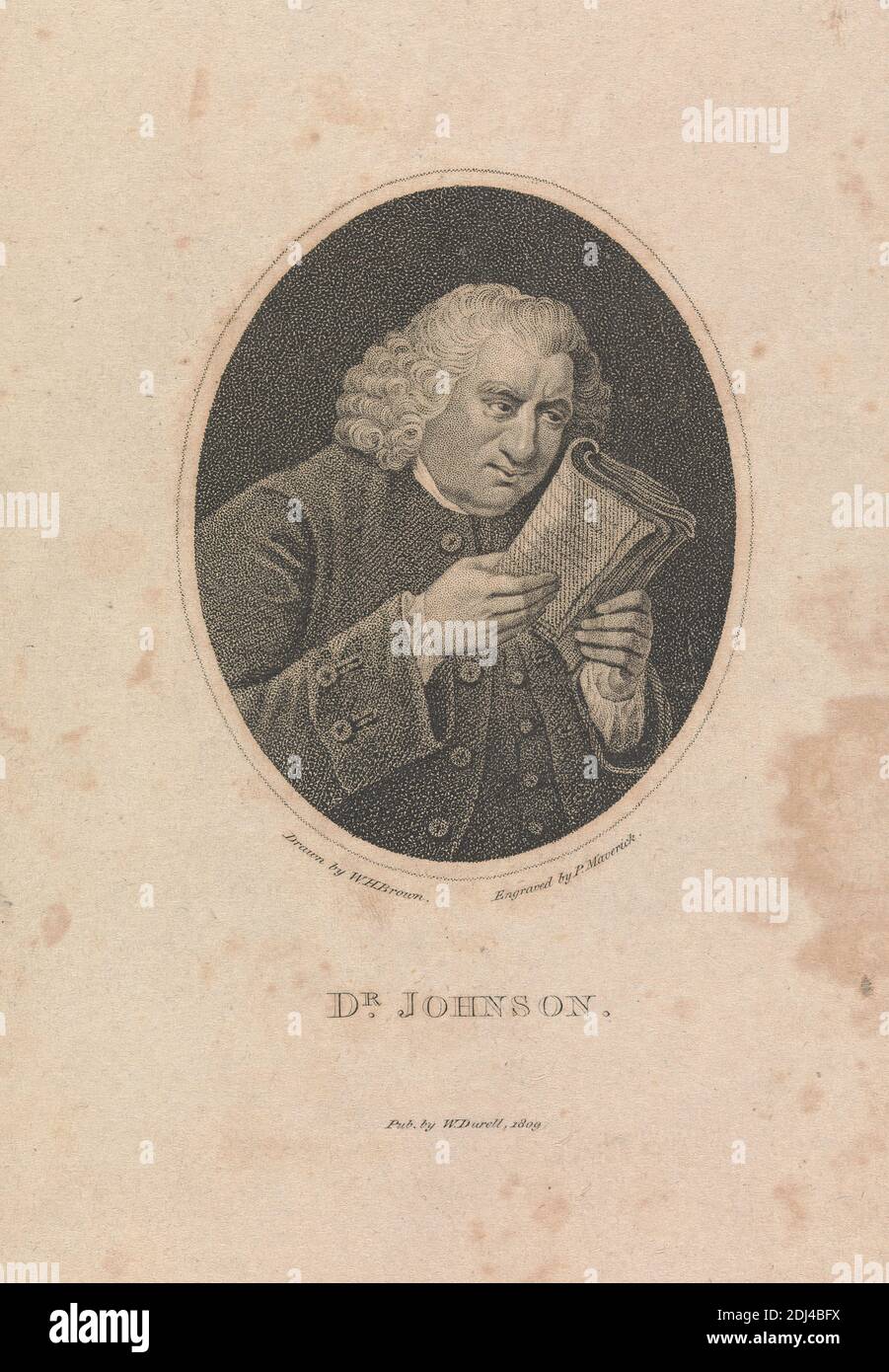 Dr. Johnson, Peter Maverick, 1780–1831, American, unknown artist, ( W. H. Brown ), undated, Engraving, Sheet: 7 3/4 x 4 1/2in. (19.7 x 11.4cm Stock Photo