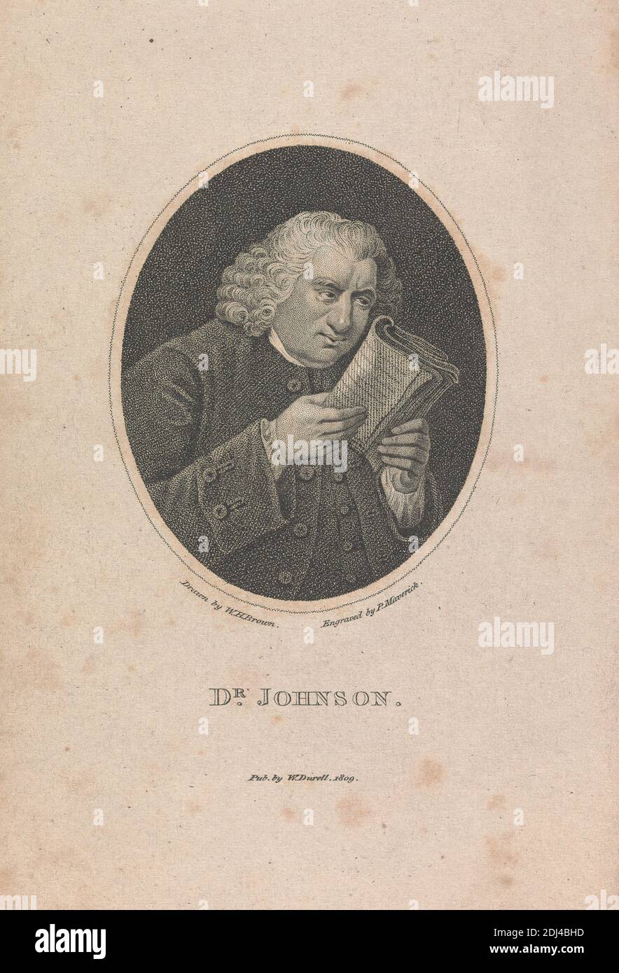 Dr. Johnson, Peter Maverick, 1780–1831, American, after unknown artist, ( W. H. Brown ), undated, Engraving, Sheet: 7 1/2 x 4 1/2in. (19.1 x 11.4cm Stock Photo