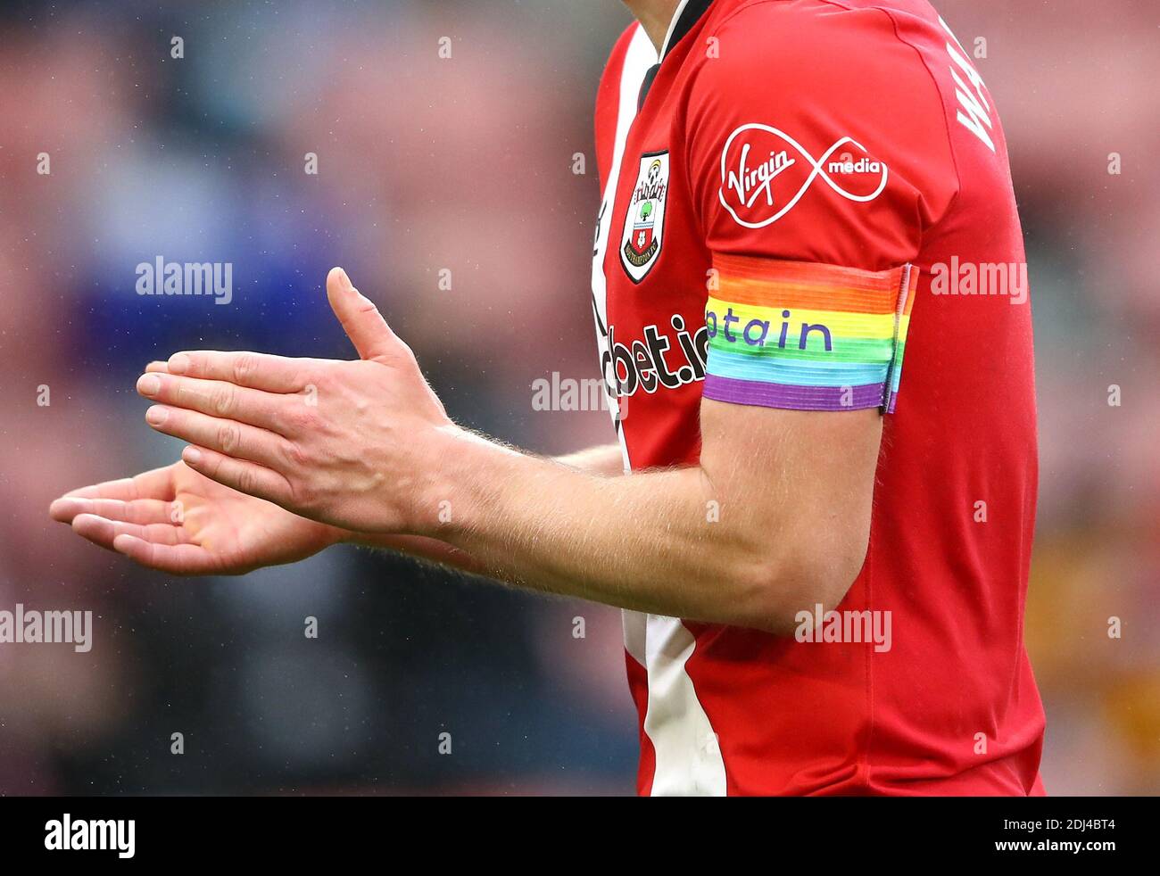 Close up of the Rainbow Laces captain's armband worn by Southampton's James  Ward-Prowse during the Premier League match at St Mary's Stadium,  Southampton Stock Photo - Alamy