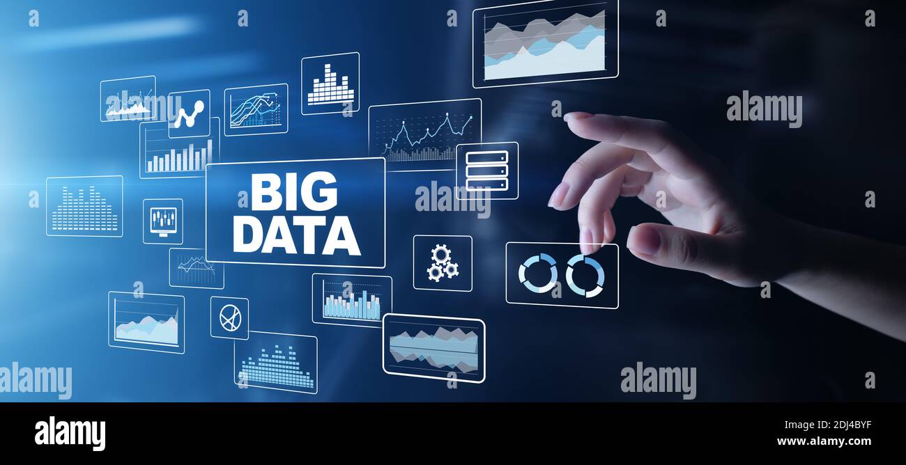 Big data analysis, business intelligence, technology solutions concept on virtual screen Stock Photo