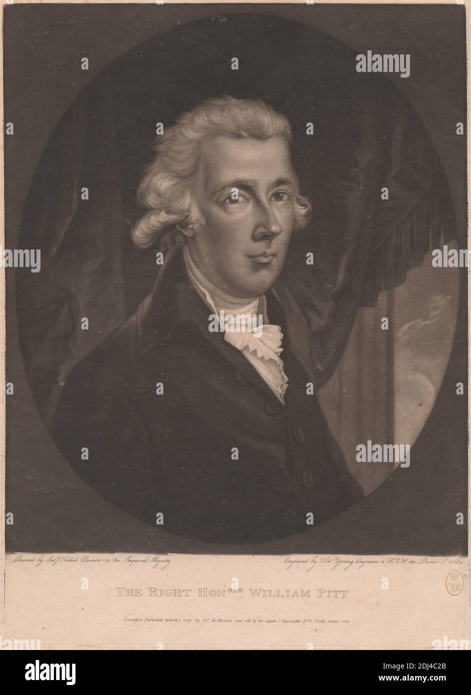 The Right Honourable William Pitt, John Young, 1755–1825, British, after Anton Hickel, 1745–1798, German, 1797, Mezzotint, Sheet: 14 7/16 x 10 1/2in. (36.7 x 26.7cm Stock Photo