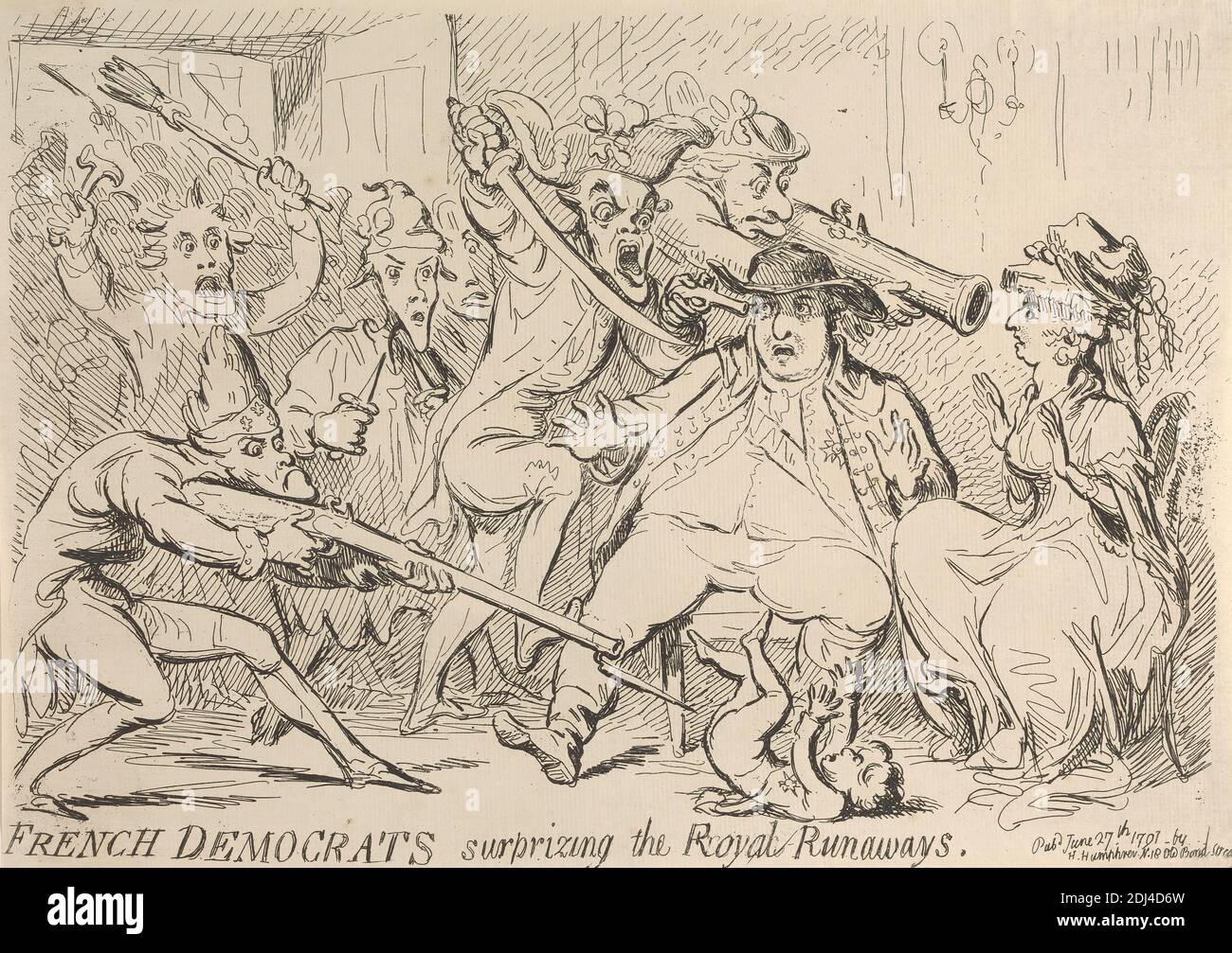 French Democrats surprizing the Royal Runaways, James Gillray, 1757–1815, British, 1791, Etching Stock Photo