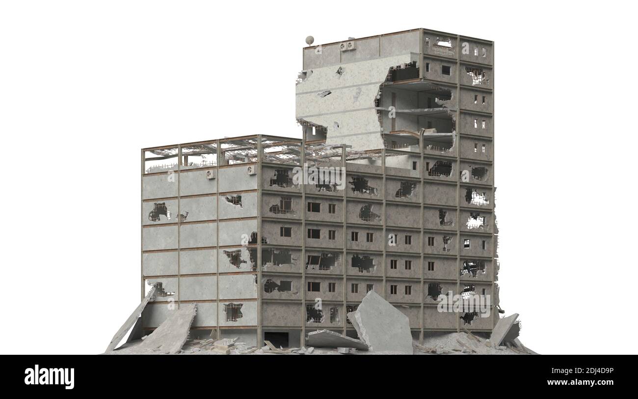 3D illustration ruined building isolated on white Stock Photo - Alamy