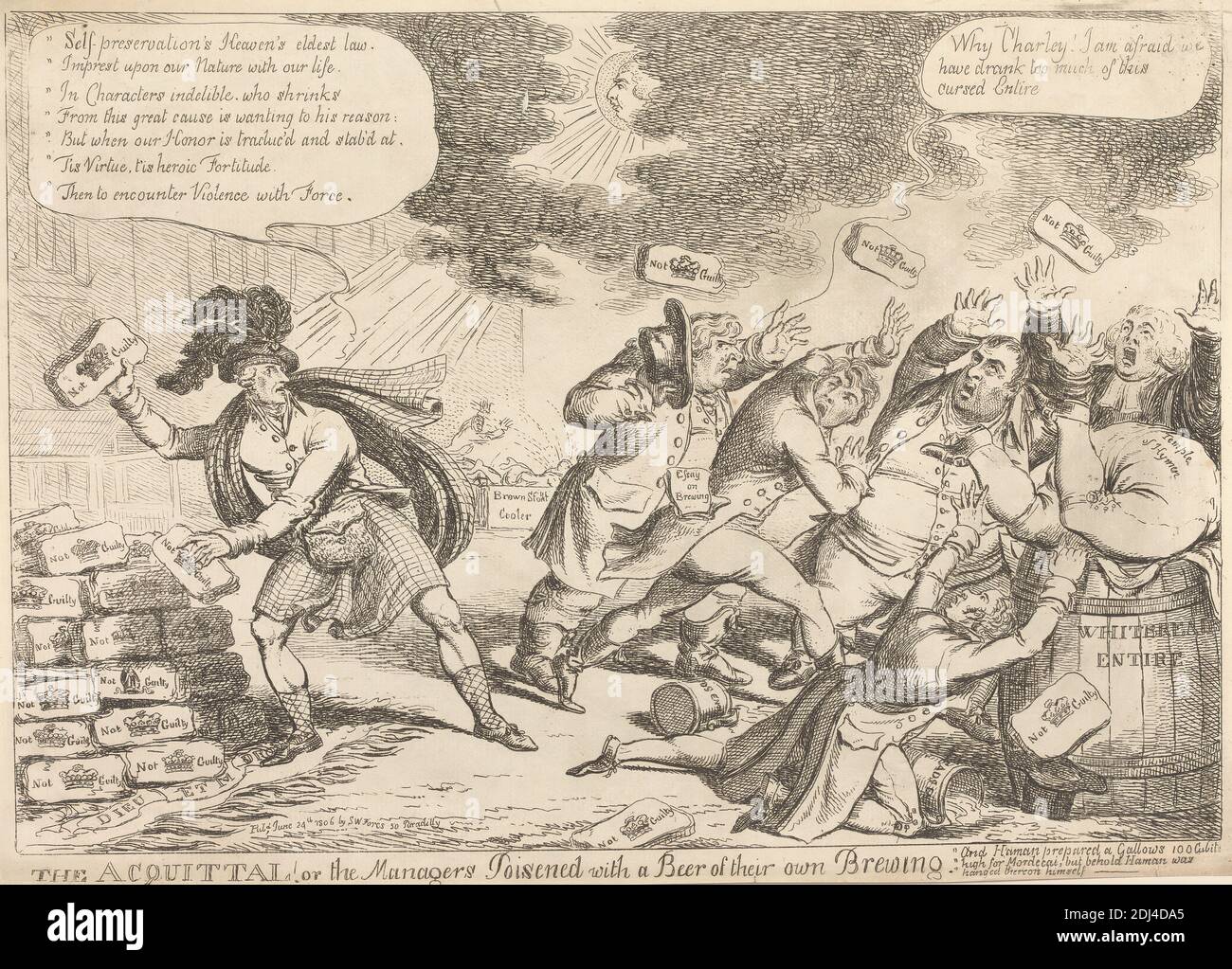 The Acquittal or the Managers Poisened with a Beer of Their Own Brewing, Charles Williams, active 1796–1830, British, 1806, Etching Stock Photo