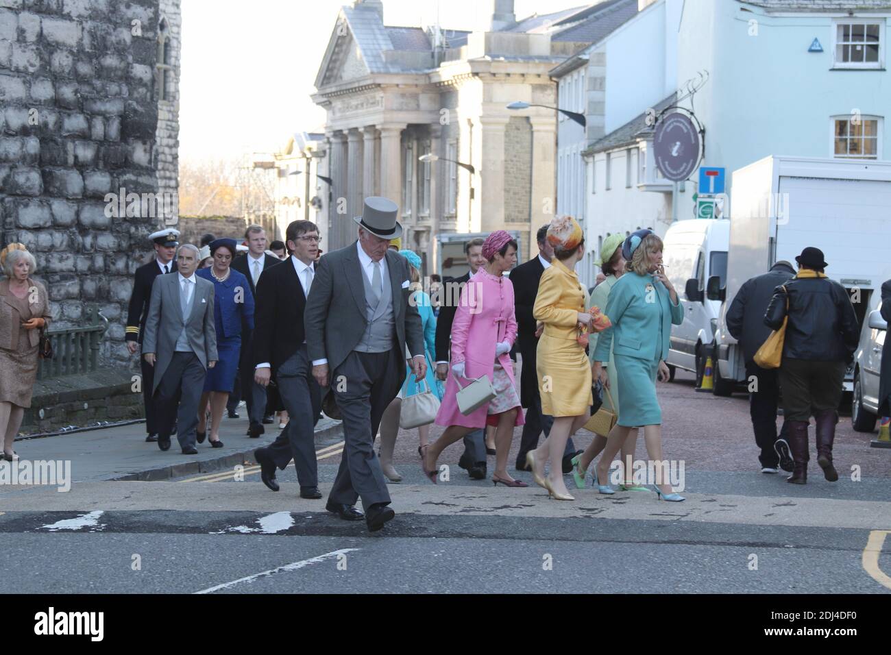 Netflix Drama the Crown filming the Investiture of Prince Charles at Caernarfon castles, North Wales Credit: Mike Clarke/ Alamy Stock Photos Stock Photo