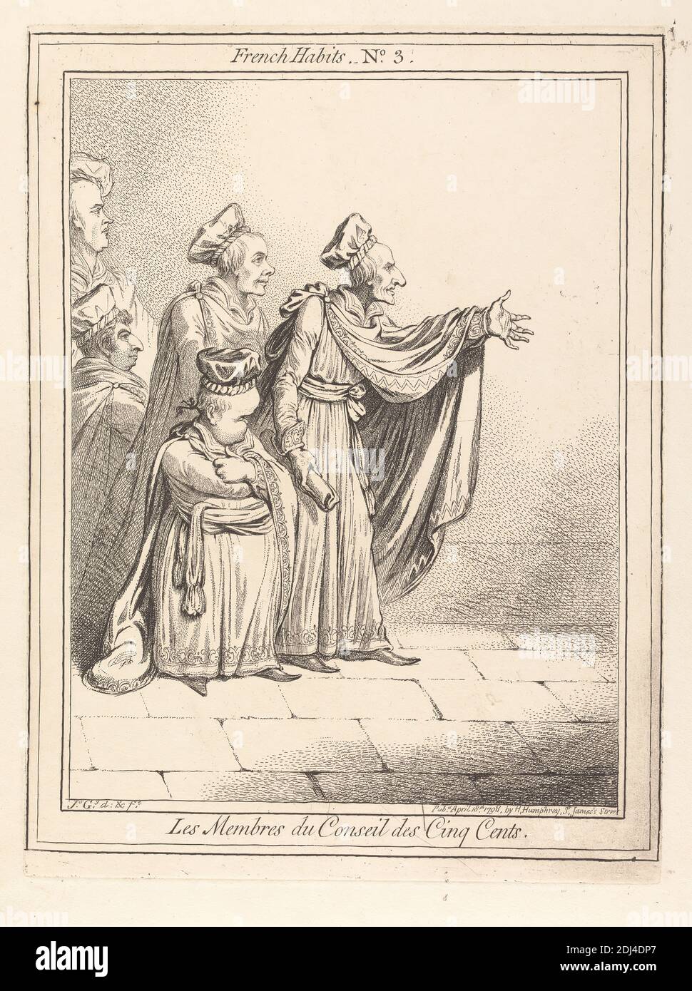 Les Membres du Conseil des Cinq Cents. French Habits No. 3, James Gillray, 1757–1815, British, 1798, Etching Stock Photo