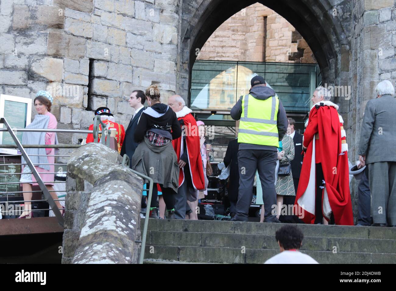 Netflix Drama the Crown filming the Investiture of Prince Charles at Caernarfon castles, North