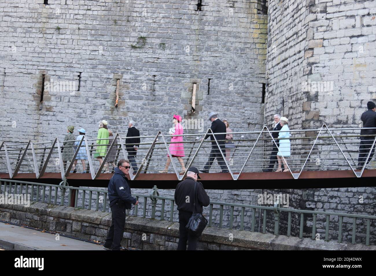 Netflix Drama the Crown filming the Investiture of Prince Charles at Caernarfon castles, North Wales Credit: Mike Clarke/ Alamy Stock Photos Stock Photo