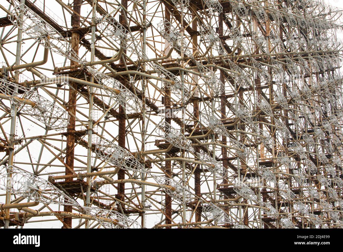 Geometrical pattern and texture of the Duga system, a Soviet over the horizon in the Chernobyl exclusion area. Stock Photo