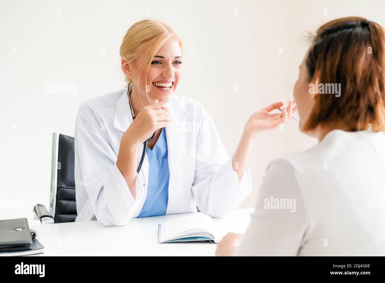 Female patient visits woman doctor or gynecologist during gynaecology