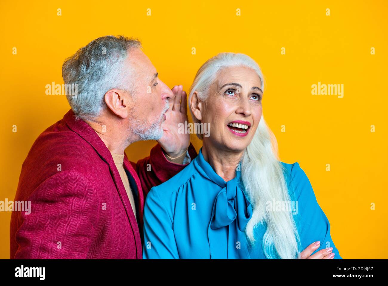 Beautiful senior couple of lovers  - Elderly people portrait on white background Stock Photo