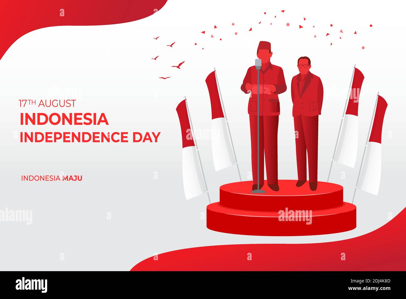 Indonesia independence day greeting card concept illustration. Indonesia maju translates to developed Indonesia. Stock Vector