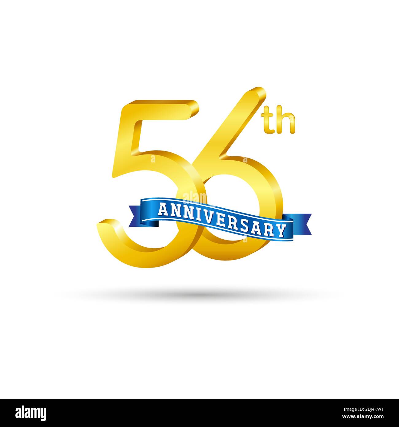 56th golden Anniversary logo with blue ribbon isolated on white