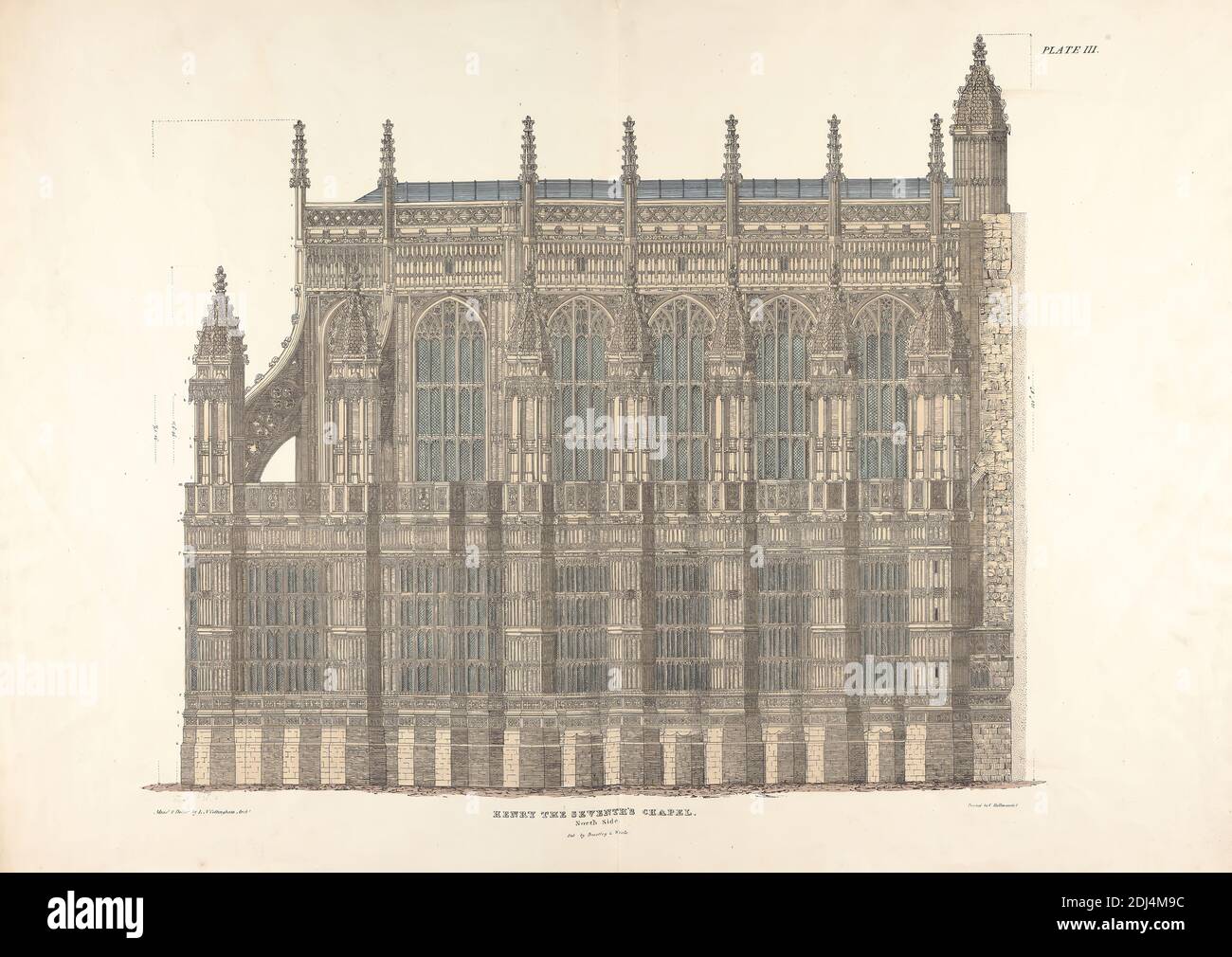Henry the Seventh's Chapel, North Side, Print made by Charles J. Hullmandel, 1789–1850, British, after Lewis Nockalls Cottingham, 1787–1847, British, undated, Lithograph on slightly textured, medium, white wove paper, Sheet: 23 7/8 × 33 1/2 inches (60.6 × 85.1 cm), architectural subject, City of Westminster, England, London, Palace of Westminster, United Kingdom, Westminster Abbey Stock Photo