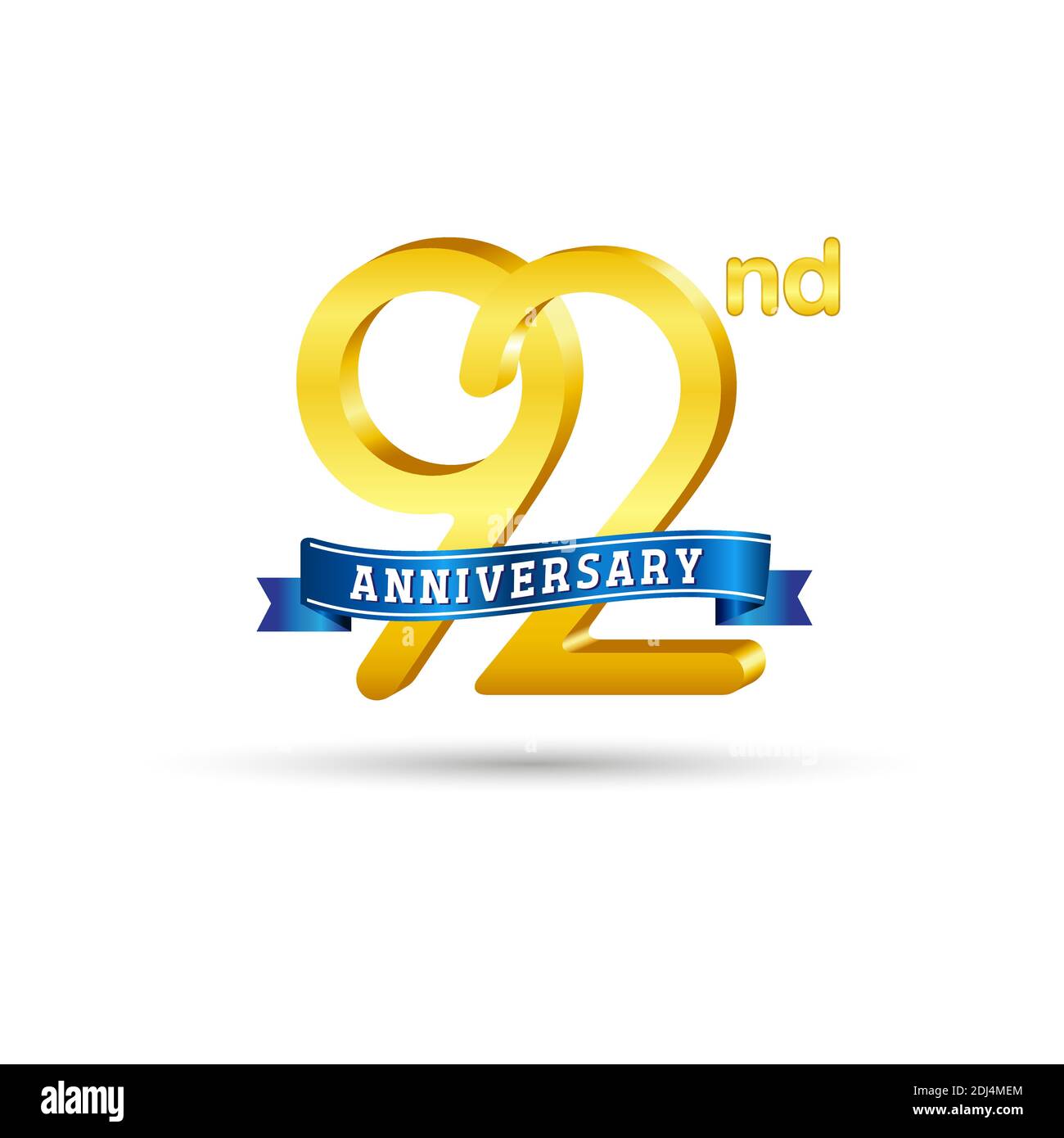 92nd golden Anniversary logo with blue ribbon isolated on white