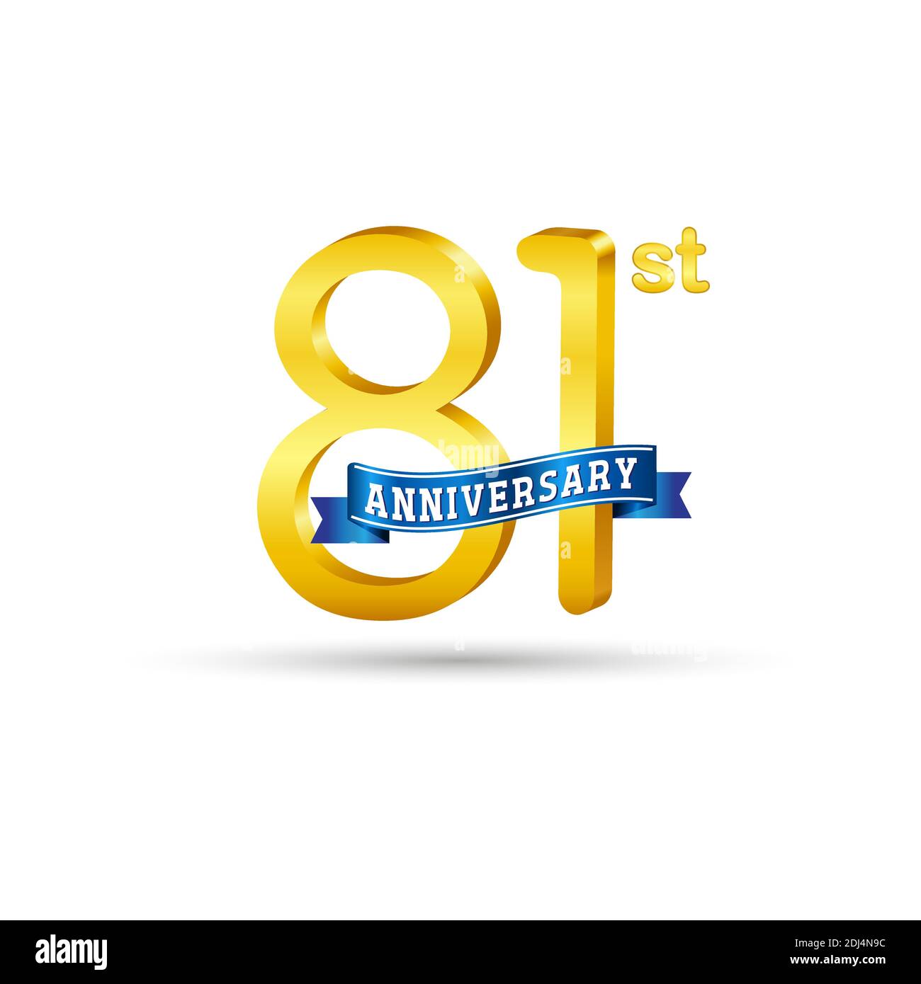 81st golden Anniversary logo with blue ribbon isolated on white
