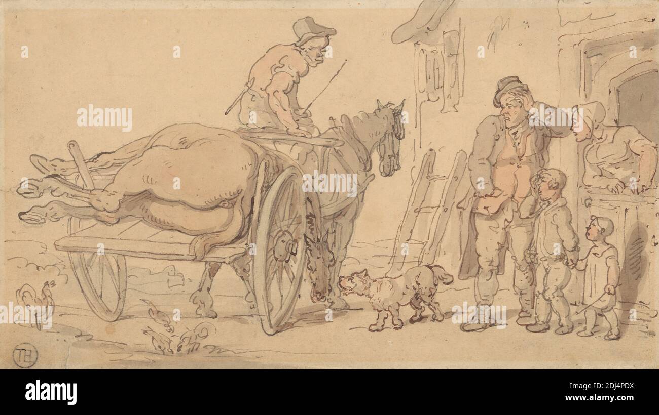 A Dead Horse on a Knacker's Cart, Thomas Rowlandson, 1756–1827, British,  undated, Watercolor and graphite with pen and brown ink on medium, slightly  textured, cream wove paper, Sheet: 3 7/16 x 6