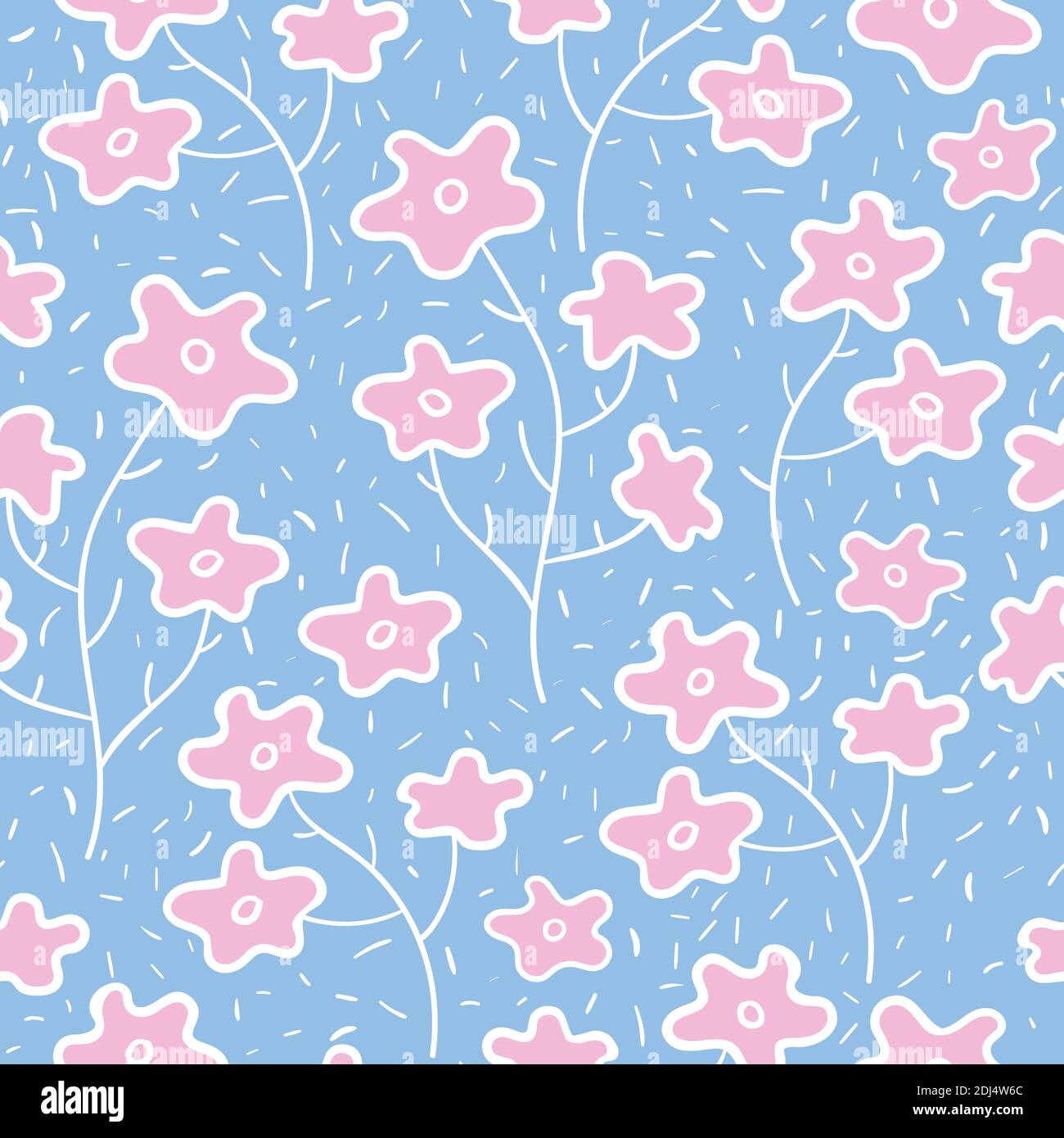 Vector seamless pattern with abstract blooming flowers on blue ...
