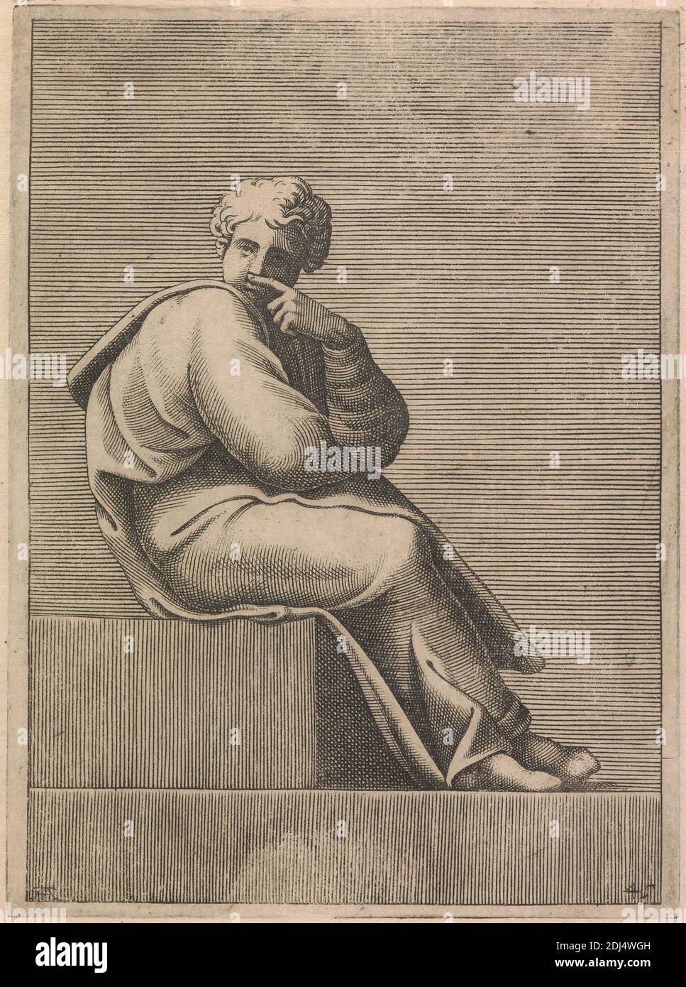 Zadoch, Ancestor of Christ, Print made by Adamo 'Ghisi' Scultori, ca.1530–1585, after Michelangelo, 1474/1475–1564, Italian, 1550 to 1585, Engraving on medium, slightly textured, cream laid paper Stock Photo