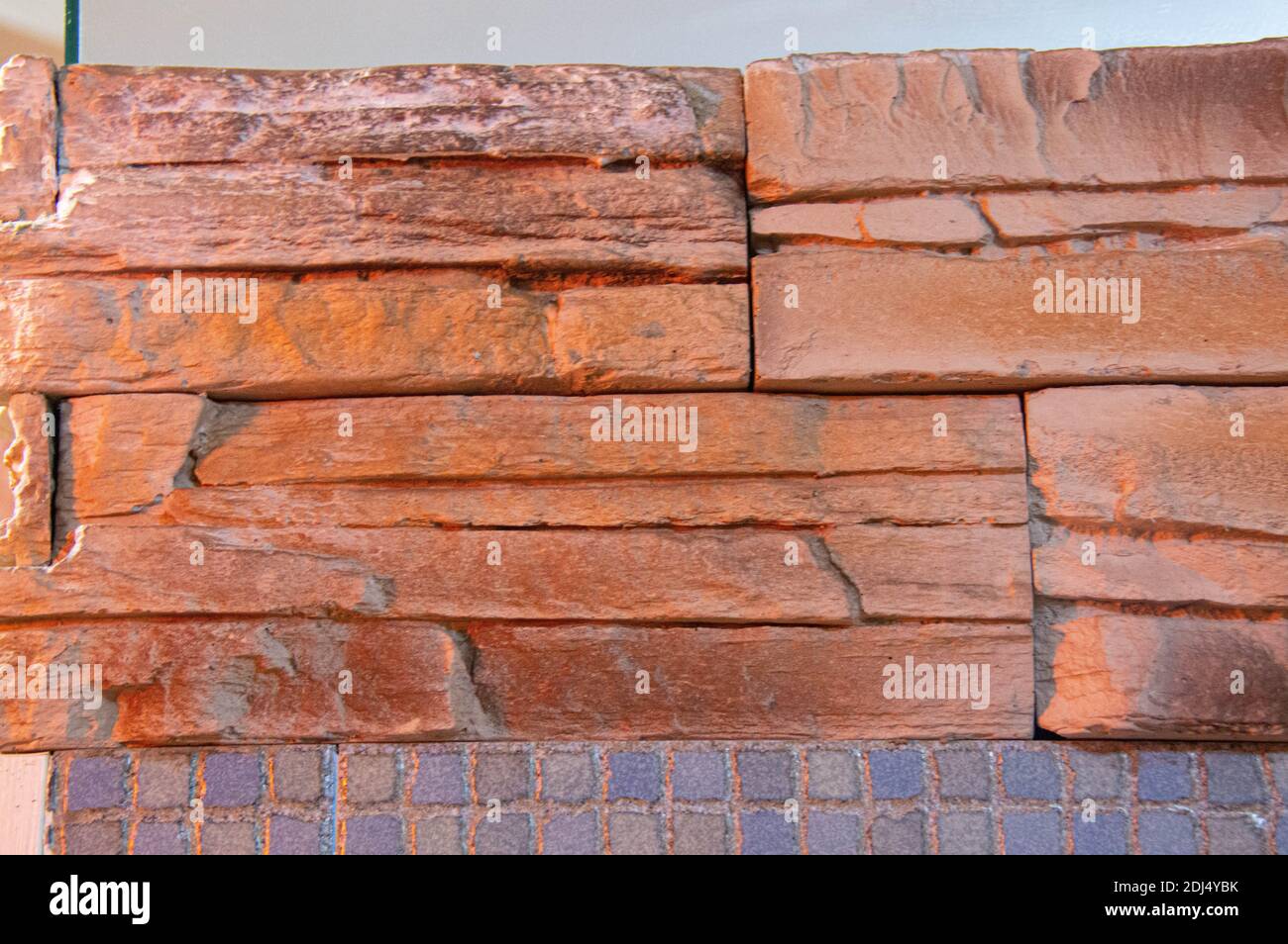 Brick wall in the kitchen. Decorative brick. Kitchen decoration. Stock Photo