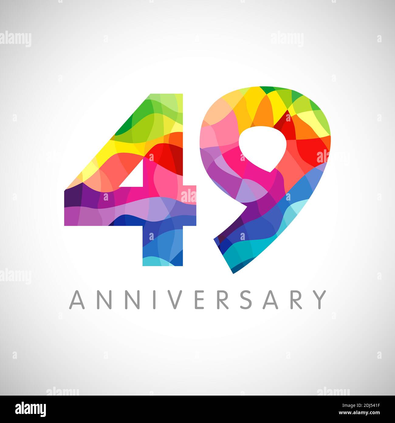 49th anniversary numbers. 49 years old logotype. Bright congrats. Isolated abstract graphic design template. Creative 4, 9 sign, 3D digits. Up to 49%. Stock Vector