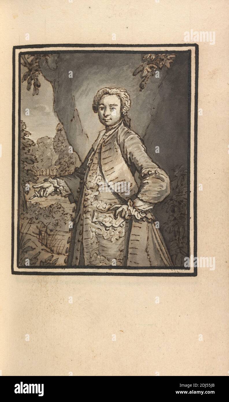 Album Drawing, Thomas Bardwell, 1704–1767, British, Previously attributed: James Wills, Active 1740–died 1777, British, ca. 1730, Gray and brown wash with pen and brown ink over graphite on laid paper, Sheet: 5 1/8 x 3 1/2in. (13 x 8.9cm Stock Photo
