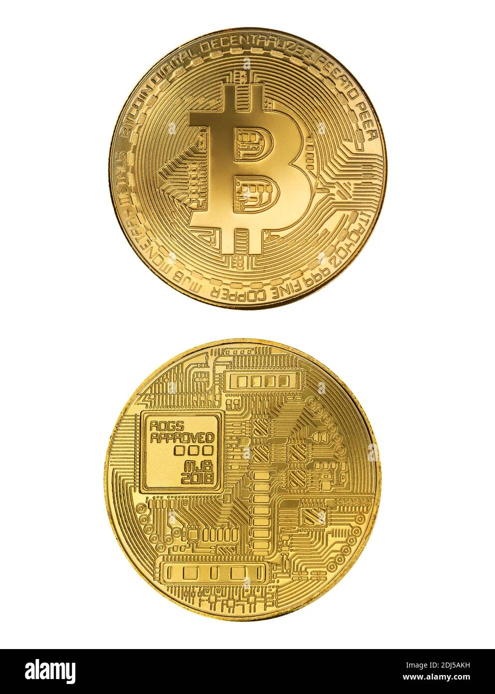 Golden bitcoin heads and tails isolated on white background. Cryptocurrency  golden coin bitcoin symbol Stock Photo - Alamy