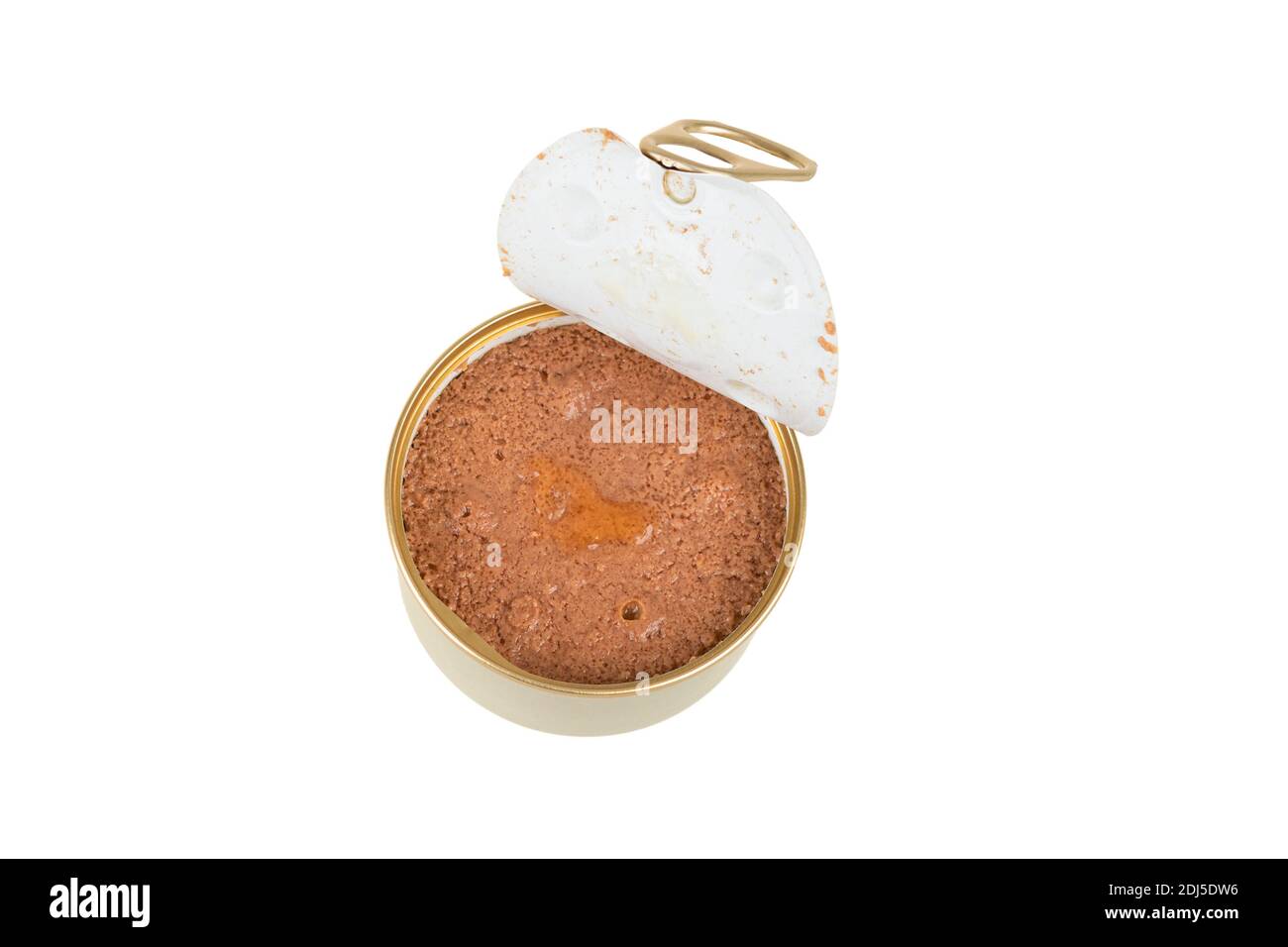 Chicken pate in a can isolated on white background. Canned cat's food