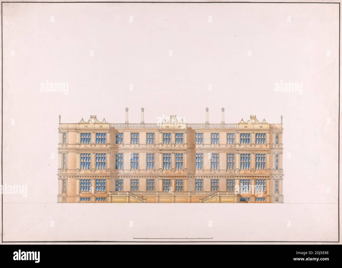 Longleat, Somerset: Elevation, Studio of Sir Jeffry Wyatville, 1766–1840, British, ca. 1810, Graphite, pen and black ink, watercolor on slightly textured, medium, cream wove paper, Sheet: 15 3/16 × 21 1/2 inches (38.6 × 54.6 cm), architectural subject Stock Photo