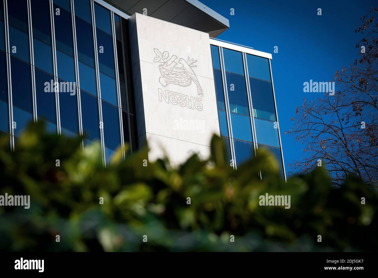 A sign of the world's biggest food company Nestle is seen at their