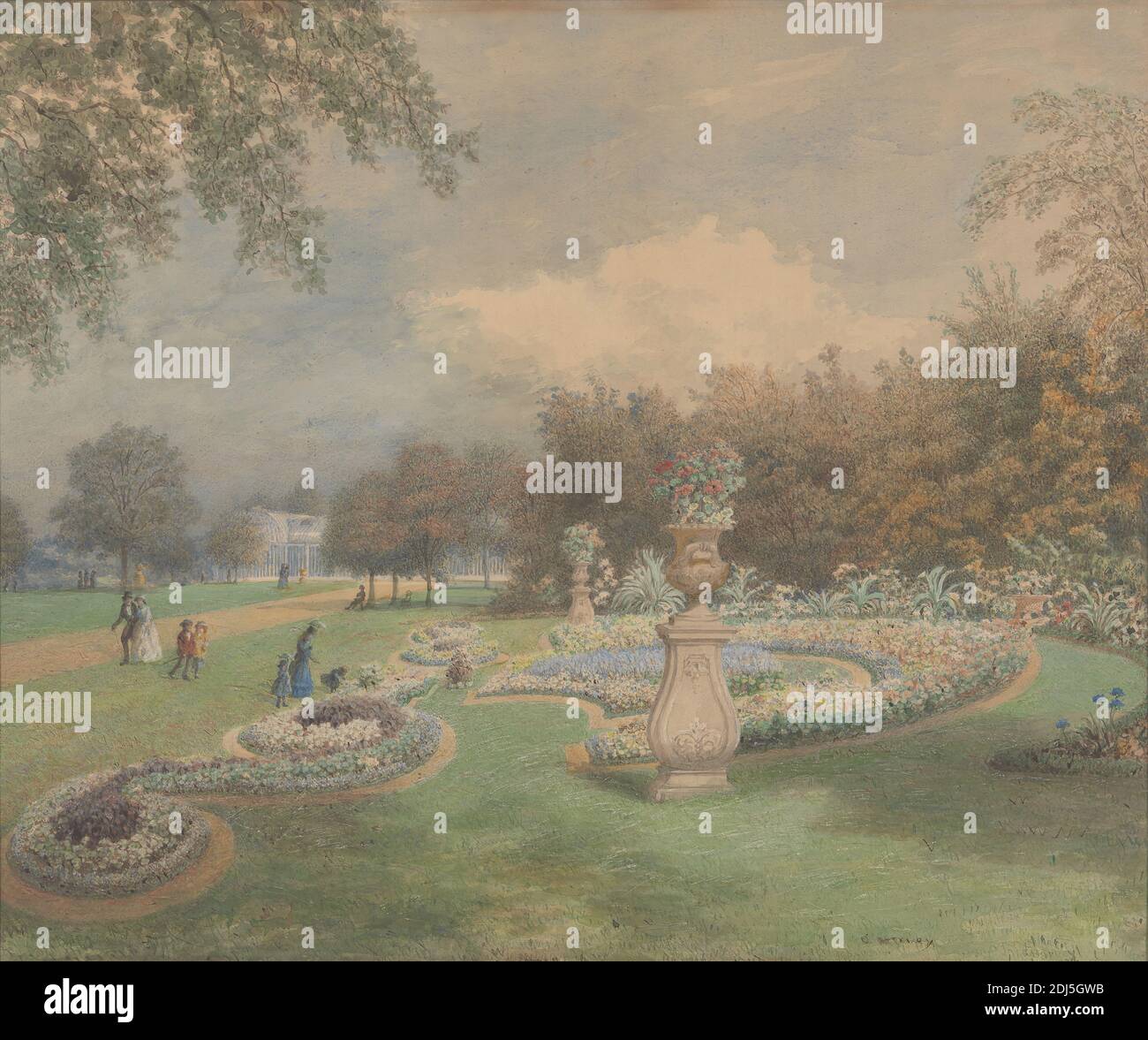 Regents Park, George Harvey, 1800–1878, British, ca. 1875, Watercolor, Image: 19 1/2 x 23 1/2 inches (49.5 x 59.7 cm) and Frame: 25 x 29 x 1 1/2 inches (63.5 x 73.7 x 3.8 cm), landscape, parks (grounds), London, The Regent's Park, United Kingdom Stock Photo