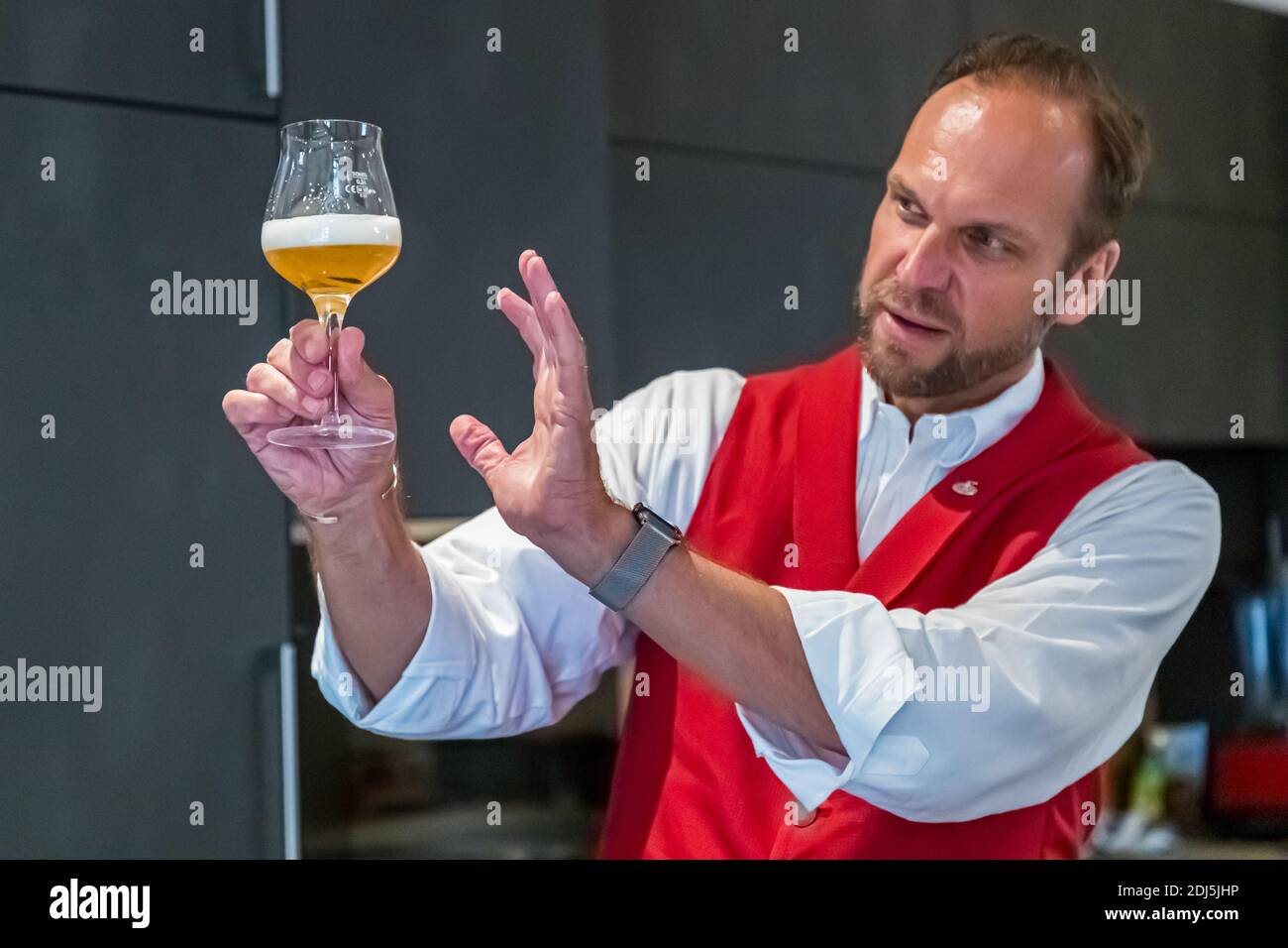 Beer-Tasting with Beer-Sommelier in Kemnath-Waldeck, Germany Stock Photo