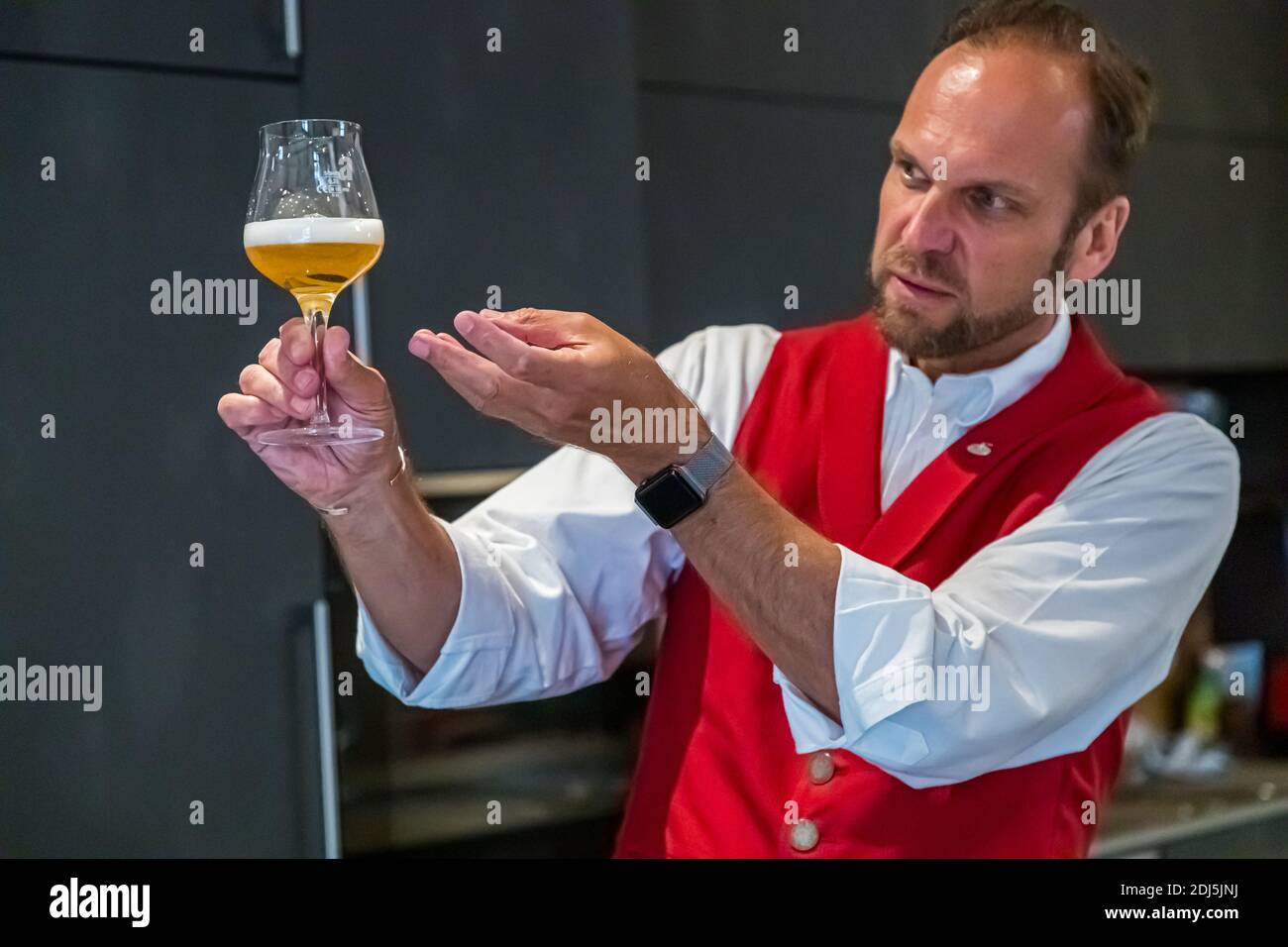 Beer-Tasting with Beer-Sommelier in Kemnath-Waldeck, Germany Stock Photo