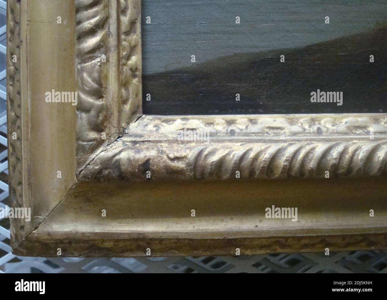 British Queen Anne frame, Unknown framemaker, early 18th century, Carved wood, later gilding over original gilding Stock Photo