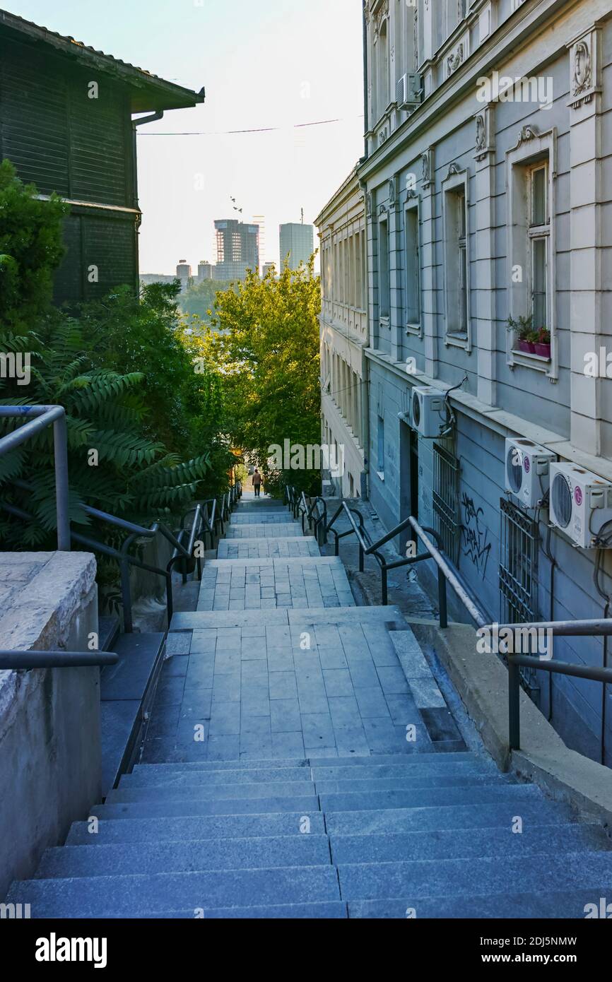 BELGRADE, SERBIA - AUGUST 12, 2019: Typical street and building at Old Town (Stari Grad) in city of Belgrade, Serbia Stock Photo