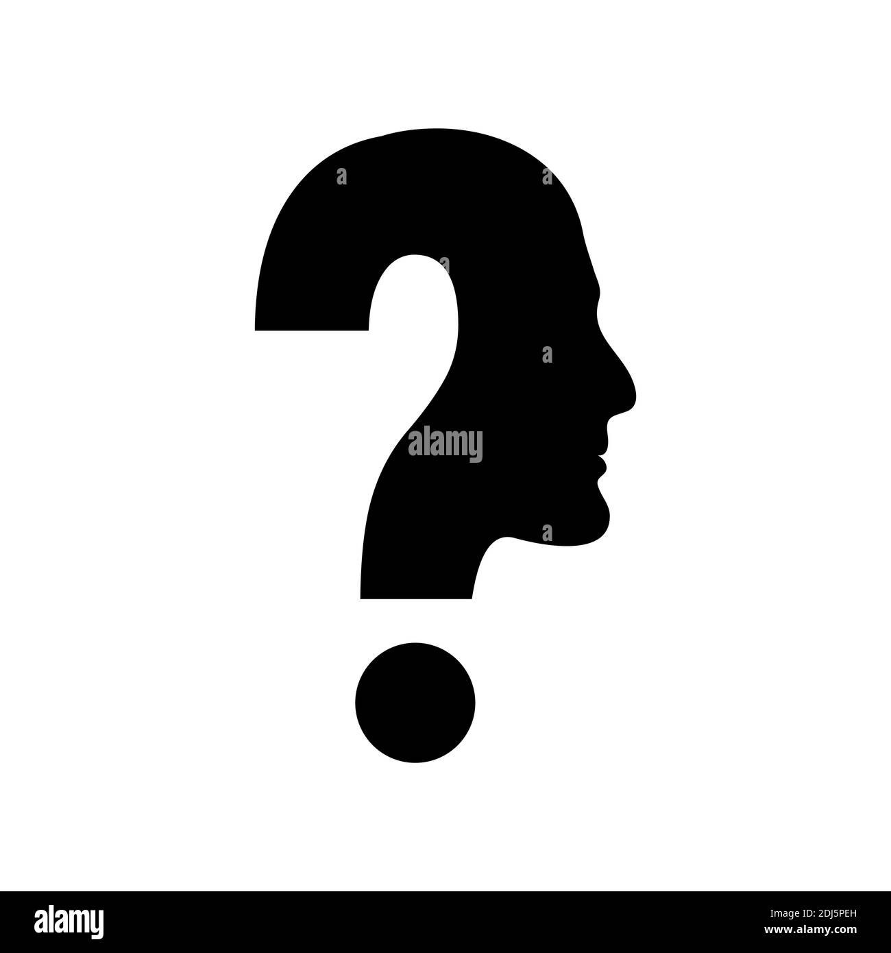 Black silhouette of man head with question mark. Vector flat illustration. Stock Vector