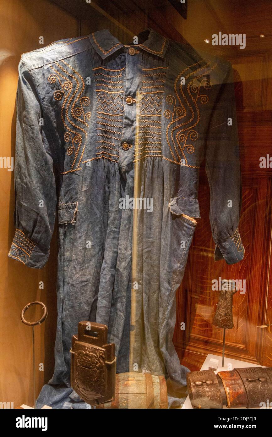 A Newark smock, worn mainly by men for work, in the National Civil War Centre, Newark Museum, Newark-on-Trent, Notts, UK. Stock Photo