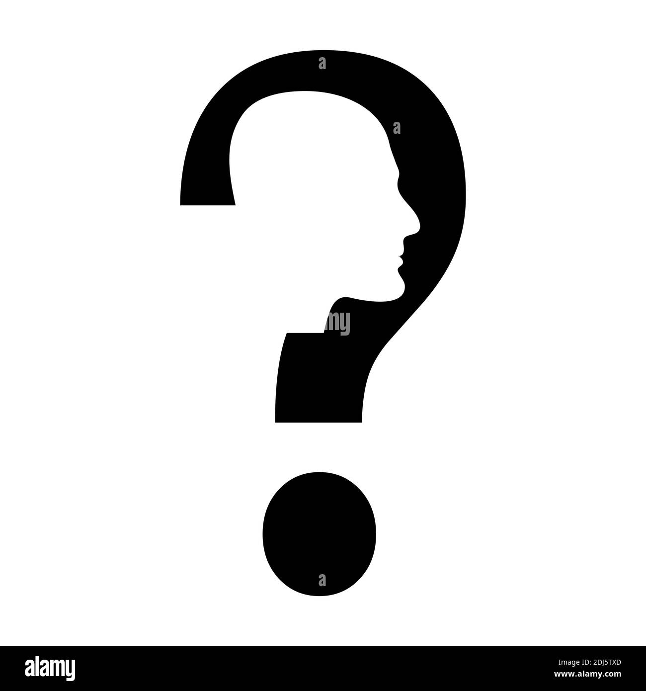Black silhouette of head with question mark. Vector flat illustration. Stock Vector