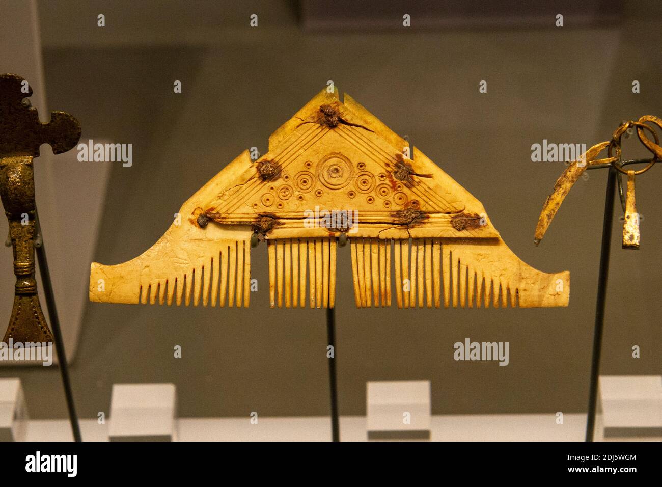 An Anglo Saxon composite bone comb on display in the National Civil War Centre, Newark Museum, Newark-on-Trent, Notts, UK. Stock Photo